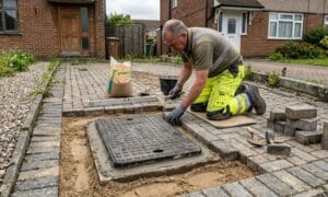 driveway man fixing it