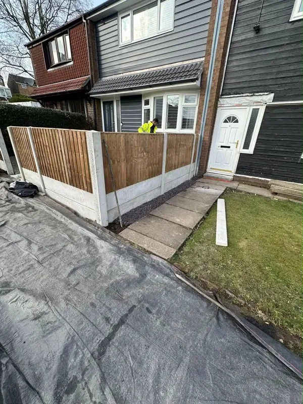 New concrete posts and feather-edge fencing installed at a Trentham front garden